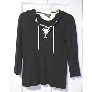 Lauren Jeans Black lace-up hoody shirt size s